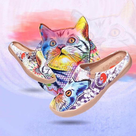UIN Shoes - UIN CHEER UP SLIPPER Cat Print Colorful Lightweight Slip On Size 9.5 NEW
